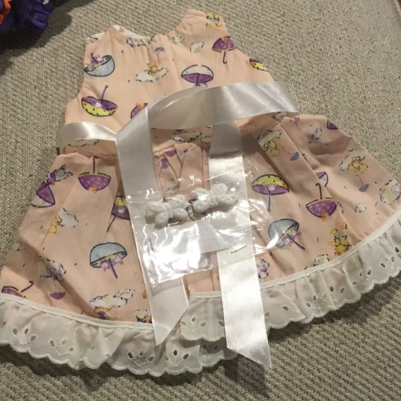 Pink dress with ribbon tie, hair bows for 18 “ doll or Bear, fit American Girl - Picture 3 of 7